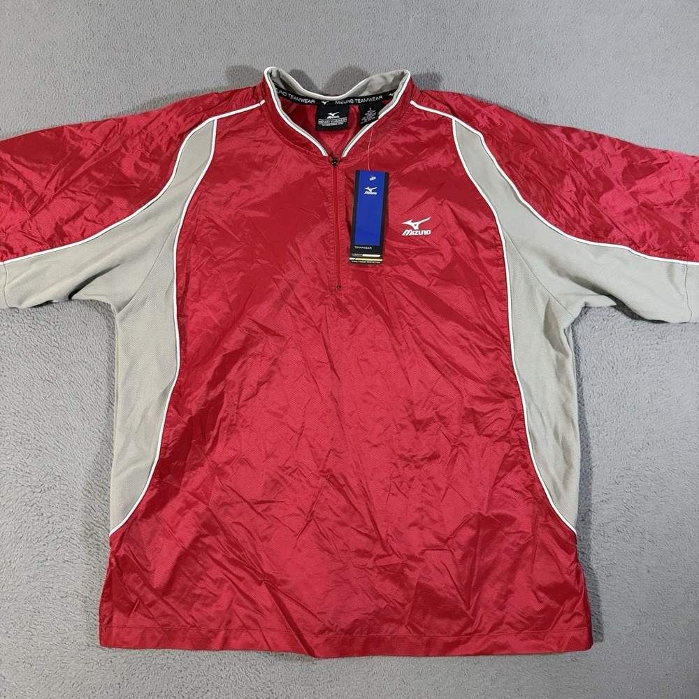 Mizuno Teamwear Men's Large Windbreaker Short Sleeve Pullover 1/4 Zip Red Gray